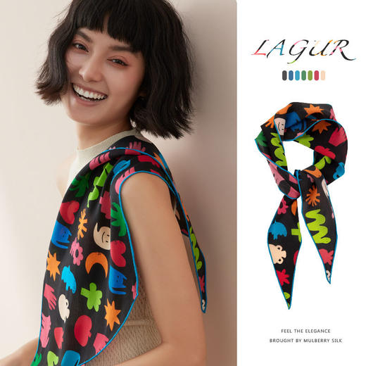 世界初境涂鸦丨可爱100%桑蚕丝丝巾卡通真丝围巾三角巾绑发绑包女 商品图2