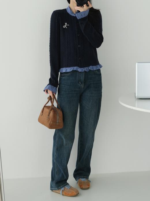 miu感假两件拼接荷叶边针织弹力开衫送胸针 商品图9