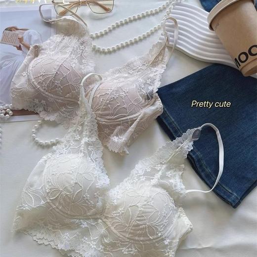 【限时购！79抢2件！】万络媞法式仙女内衣 V领蕾丝花边优雅精致薄款网纱轻盈美背文胸 商品图2