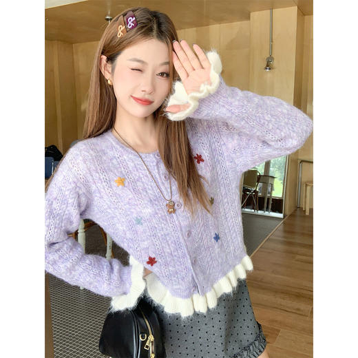 <曾小咸推荐>4.2现货秒杀 ！微信超特价！韩系刺绣撞色开衫 日常179.99 立减90 秒杀89.99！！ 商品图1