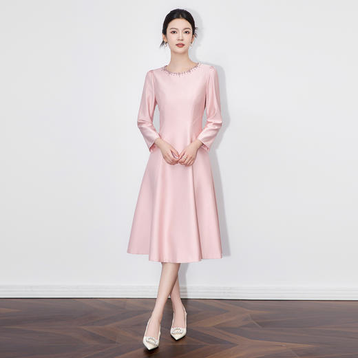 「高货wl」全新升级【铂金会员367/天猫499/差价132】(03241)洛诗琳轻奢重工钉钻连衣裙2025秋季气质收腰大摆A字裙女 商品图0