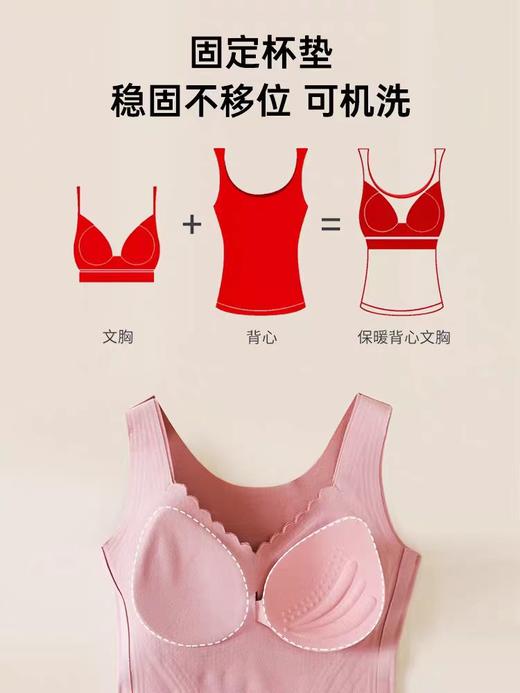 五只白鹅—蕾丝无痕背心一体式免穿文胸双层磨毛抗菌暖体衣73516 商品图8