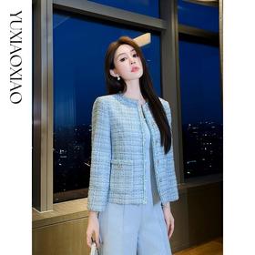 余潇潇【海蓝女星】时尚百搭绵羊毛高级层次感小香风圆领短款外套