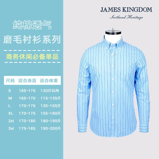 占姆士男士100%纯棉休闲商务碳素磨毛净色条纹长袖衬衫 商品图1