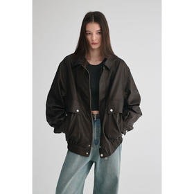 MAISON CECILE 复古飒爽时髦不费力蛋白皮宽松夹克皮衣外套