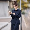 时尚藏青色两件套裤2025秋季新款polo领长袖系带衬衫阔腿裤套装LNS9765 商品缩略图3