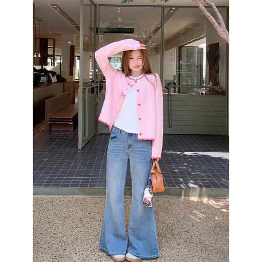 <曾小咸推荐>拼色爱心纽扣毛衣开衫女 商品图3