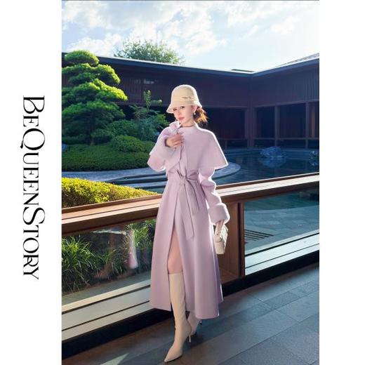 余潇潇【伊莎贝尔礼赞】轻奢100绵羊毛拼接水貂毛袖口A字双面呢大衣 商品图3