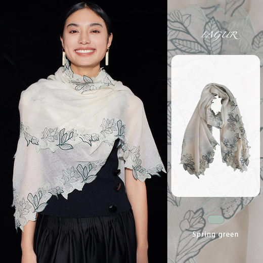 花叶万物生-手工高支山羊绒高端围巾春秋气质薄款披肩女外搭新款 商品图1