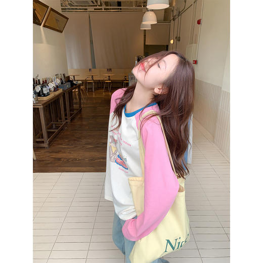 <曾小咸推荐>韩系粉色印花长袖T恤 商品图4