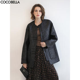 COCOBELLA轻奢爆裂纹PU皮衣外套女25秋新款休闲质感夹克PU3196-2