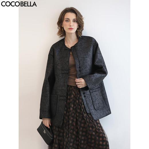 COCOBELLA轻奢爆裂纹PU皮衣外套女25秋新款休闲质感夹克PU3196-2 商品图0
