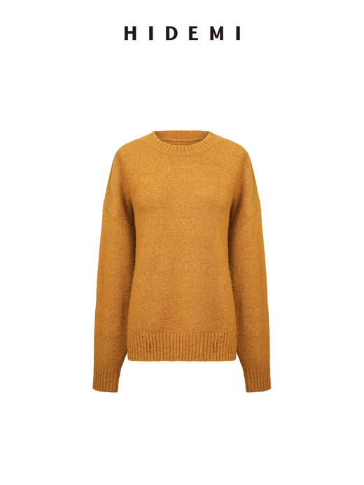 HIDEMI 进口澳洲美利奴圈圈强梭羊毛极简圆领廓形设计感宽松毛衣 商品图8