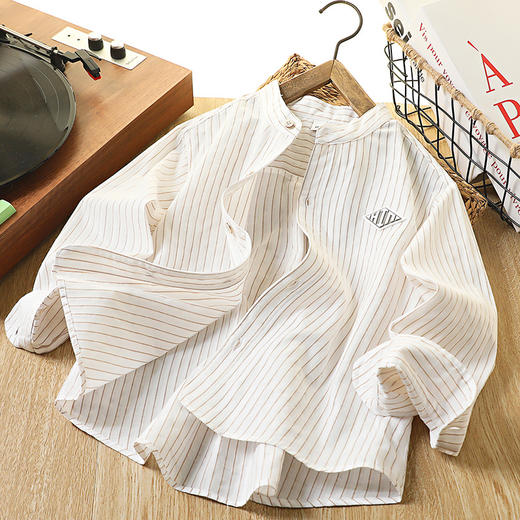 童装男童衬衫2025秋季新款中大童男孩纯棉条纹上衣儿童装长袖衬衣 商品图2