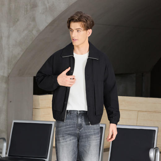 半身缘男装 秋季都市休闲夹克棉翻领宽松亲肤透气253212U01310043 商品图1