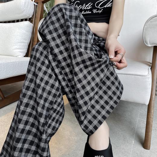 卷卷紫美式风格纹垂感直筒裤 面料软糯有垂感 宽松舒适 复古慵懒休闲百搭 商品图5