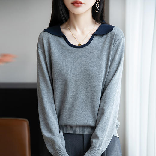 宽松时尚翻领打底衫，显瘦减龄遮肚子内搭毛衣CC-XIX-8083 商品图0