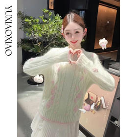 余潇潇【蔷薇岛邂逅】绵羊毛马海毛混纺拼接亮片V领开衫&圆领毛衣