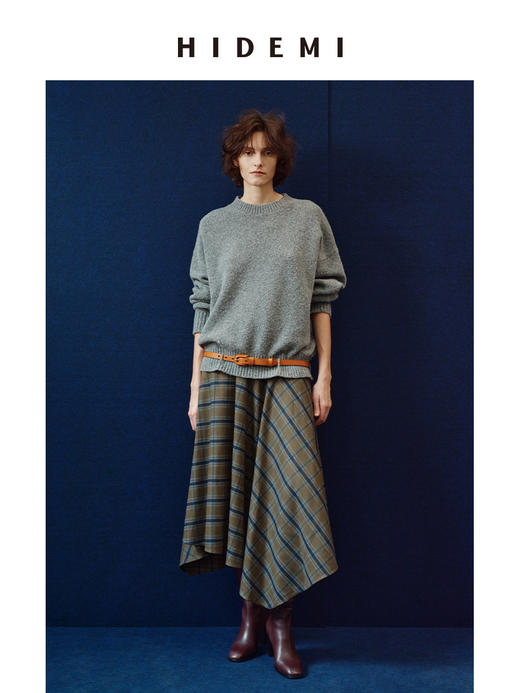 HIDEMI 进口澳洲美利奴圈圈强梭羊毛极简圆领廓形设计感宽松毛衣 商品图3