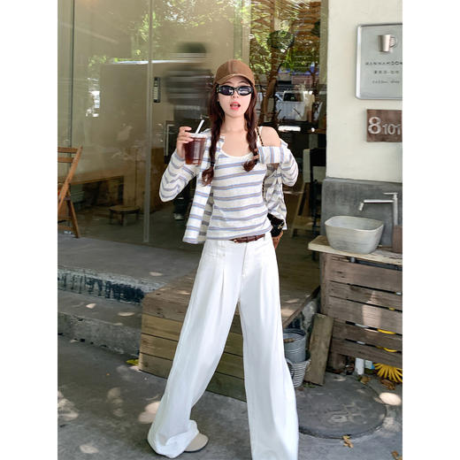 <曾小咸推荐>现货秒杀！微信超特价！条纹背心气质开衫两件套 日常149.99 立减70 秒杀79.99！ 商品图4