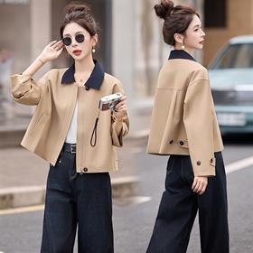 松弛感秋季简约撞色洋气减龄宽松版休闲纯色气质风衣通勤外套ZYF8879