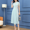 C524绿色连衣裙女夏装2025年时尚简约洋气气质妈妈显瘦短袖薄款中长裙 商品缩略图2