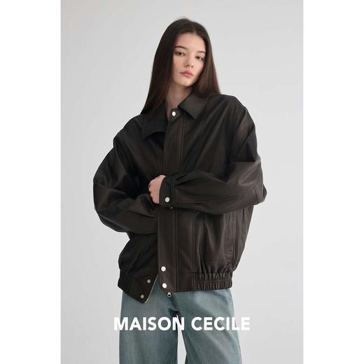 MAISON CECILE 复古飒爽时髦不费力蛋白皮宽松夹克皮衣外套 商品图1