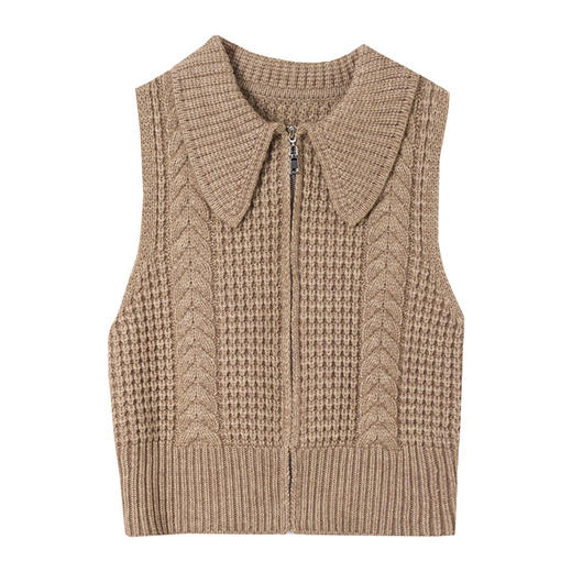 CC26-9122翻领针织马甲女士秋冬外穿2025早秋新款拉链叠穿宽松毛衣背心外搭 商品图4