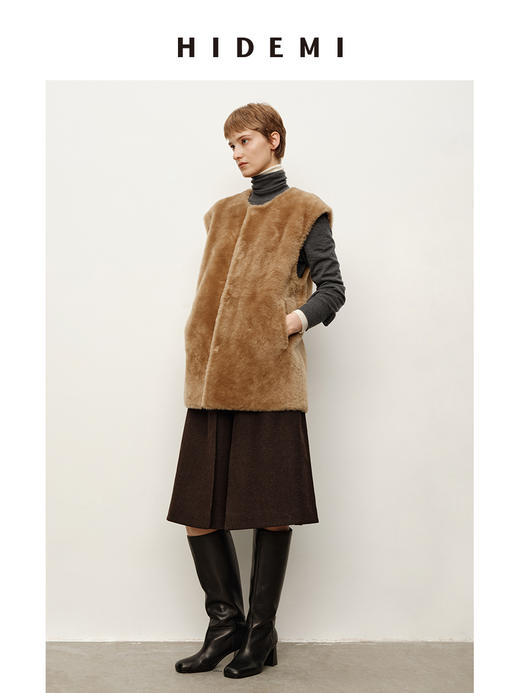 HIDEMI 进口羊毛极简显瘦立体翻折双层毛呢五分裤中裤配靴神裤 商品图10