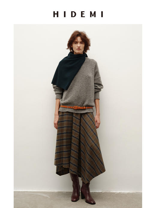 HIDEMI 进口澳洲美利奴圈圈强梭羊毛极简圆领廓形设计感宽松毛衣 商品图4