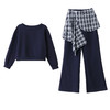 新款2025年秋季圆领时尚拼格子微喇叭裤套装两件套LNS9769 商品缩略图4