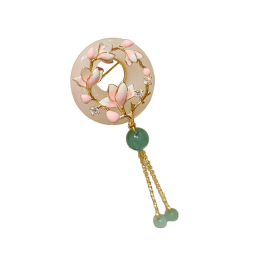国潮玉兰花平安扣中国风胸针高档女旗袍压襟配饰胸花流苏别针饰品 商品图4