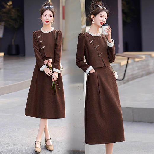 新中式假两件连衣裙女春秋新款正式场合气质订婚长裙LNS9666 商品图1