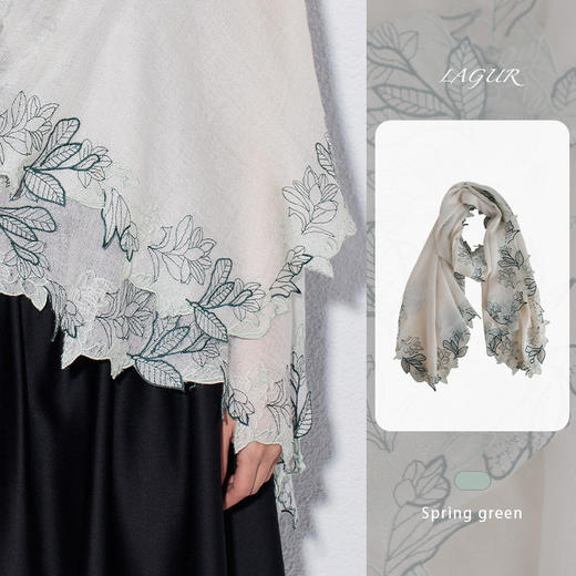 花叶万物生-手工高支山羊绒高端围巾春秋气质薄款披肩女外搭新款 商品图0
