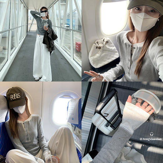 <曾小咸推荐>韩系假两件针织长袖内搭t恤+皮衣+白色裤子 商品图2