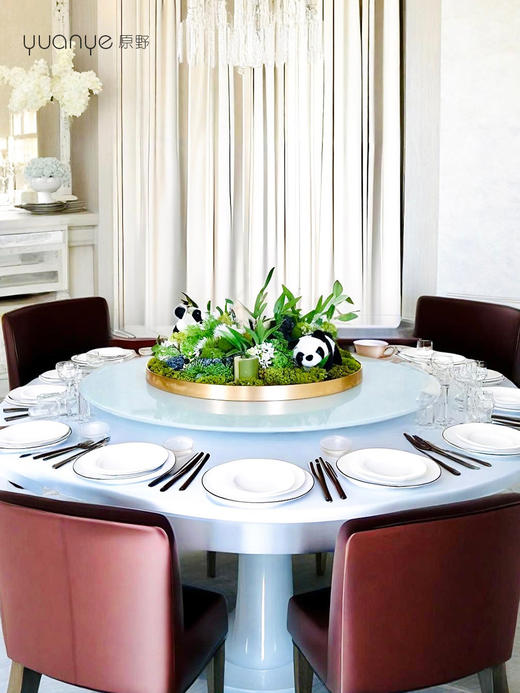 熊猫竹子餐桌花摆花高端仿真花假花酒店大圆桌转盘餐厅装饰摆设件 商品图4