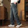 罗蒙秋冬牛仔裤男女同款情侣抽绳设计宽松直筒百搭日常显瘦牛仔长裤 商品缩略图3