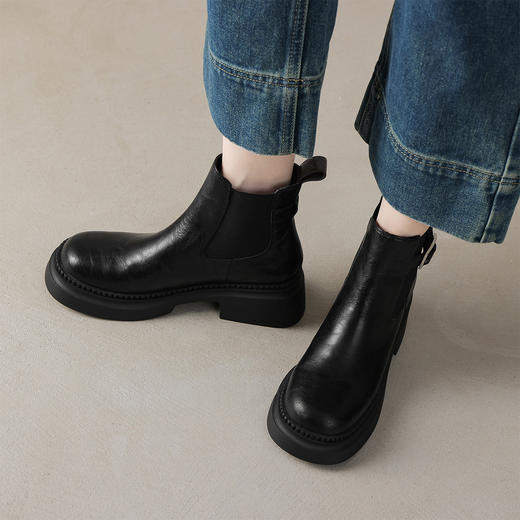 阿么手工女鞋2025新款切尔西靴短靴英伦风时尚百搭时装靴透气5CM 商品图2