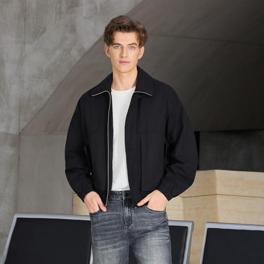 半身缘男装 秋季都市休闲夹克棉翻领宽松亲肤透气253212U01310043 商品图2