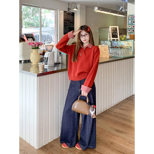 <曾小咸推荐>假两件Polo领格纹针织衫【预售款，预计3-15天发货】 商品图3