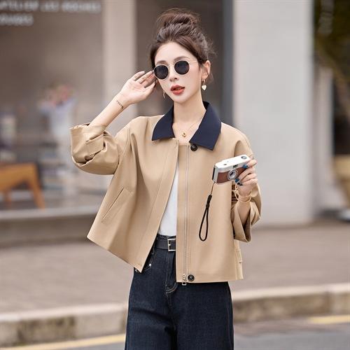 松弛感秋季简约撞色洋气减龄宽松版休闲纯色气质风衣通勤外套ZYF8879 商品图3