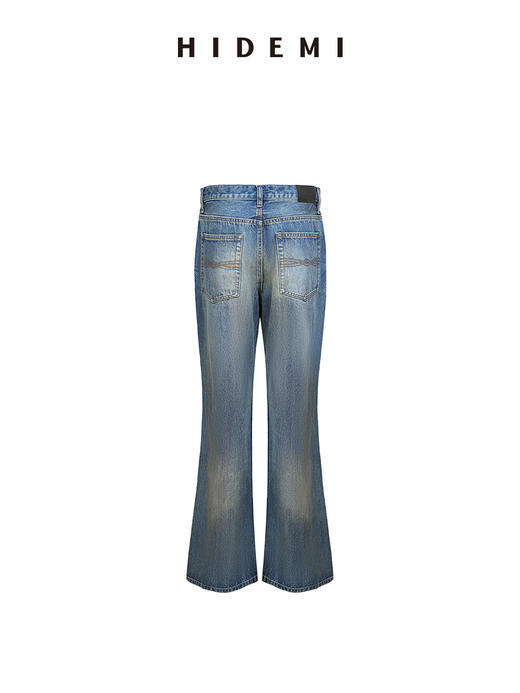 HIDEMI 都市单宁系列猫须水洗做旧感显瘦中低腰喇叭牛仔裤长裤 商品图9