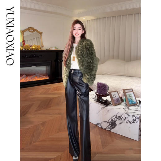 余潇潇【高街达人】时尚百搭立体褶皱收胯搭配重工腰带直筒休闲皮裤 商品图2