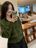 秋冬新款苔藓绿法式极简风V领针织开衫 商品缩略图8