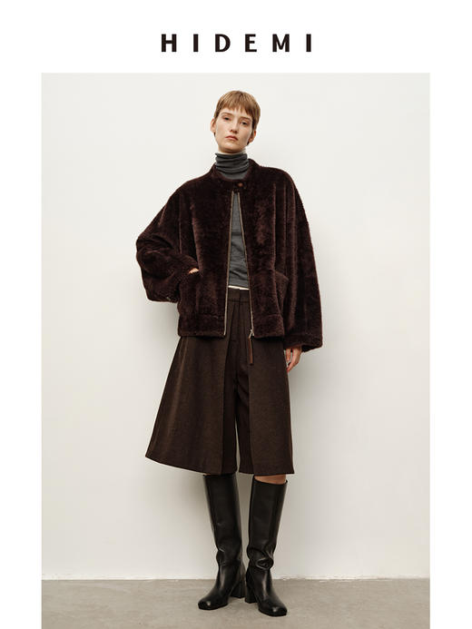 HIDEMI 进口羊毛极简显瘦立体翻折双层毛呢五分裤中裤配靴神裤 商品图11