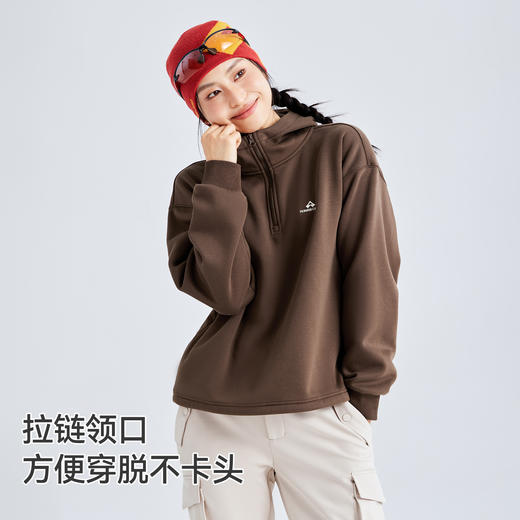 拓路者加绒连帽卫衣女2025年秋季新品半开襟套头上衣长袖加厚外套 商品图2