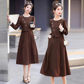 新中式假两件连衣裙女春秋新款正式场合气质订婚长裙LNS9666