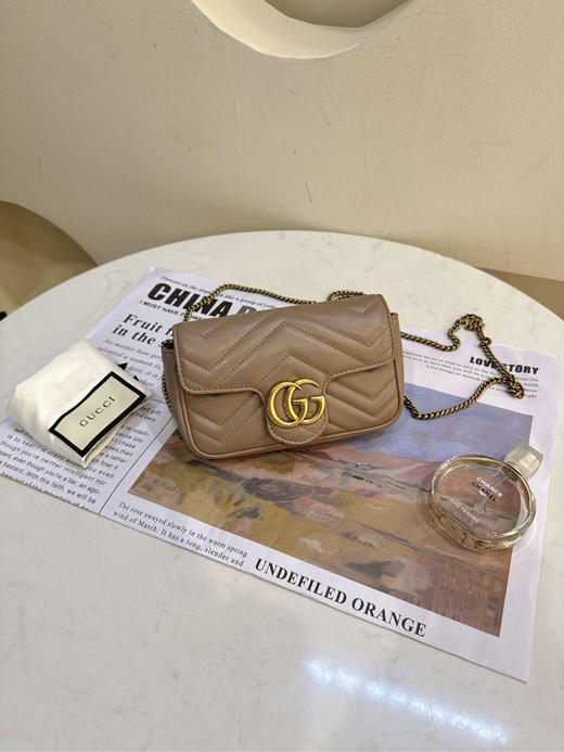 Gucci 马蒙 双g mini 藕粉色 斜挎包 商品图0