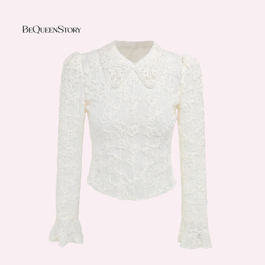 余潇潇【优雅情调】立体盘花拼接珍珠小米珠重工刺绣娃娃领修身上衣 商品图2