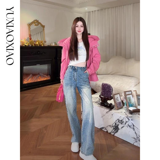 余潇潇【海上星辰】轻奢精致时髦烫钻直筒牛仔裤柔软亲肤显气质 商品图0